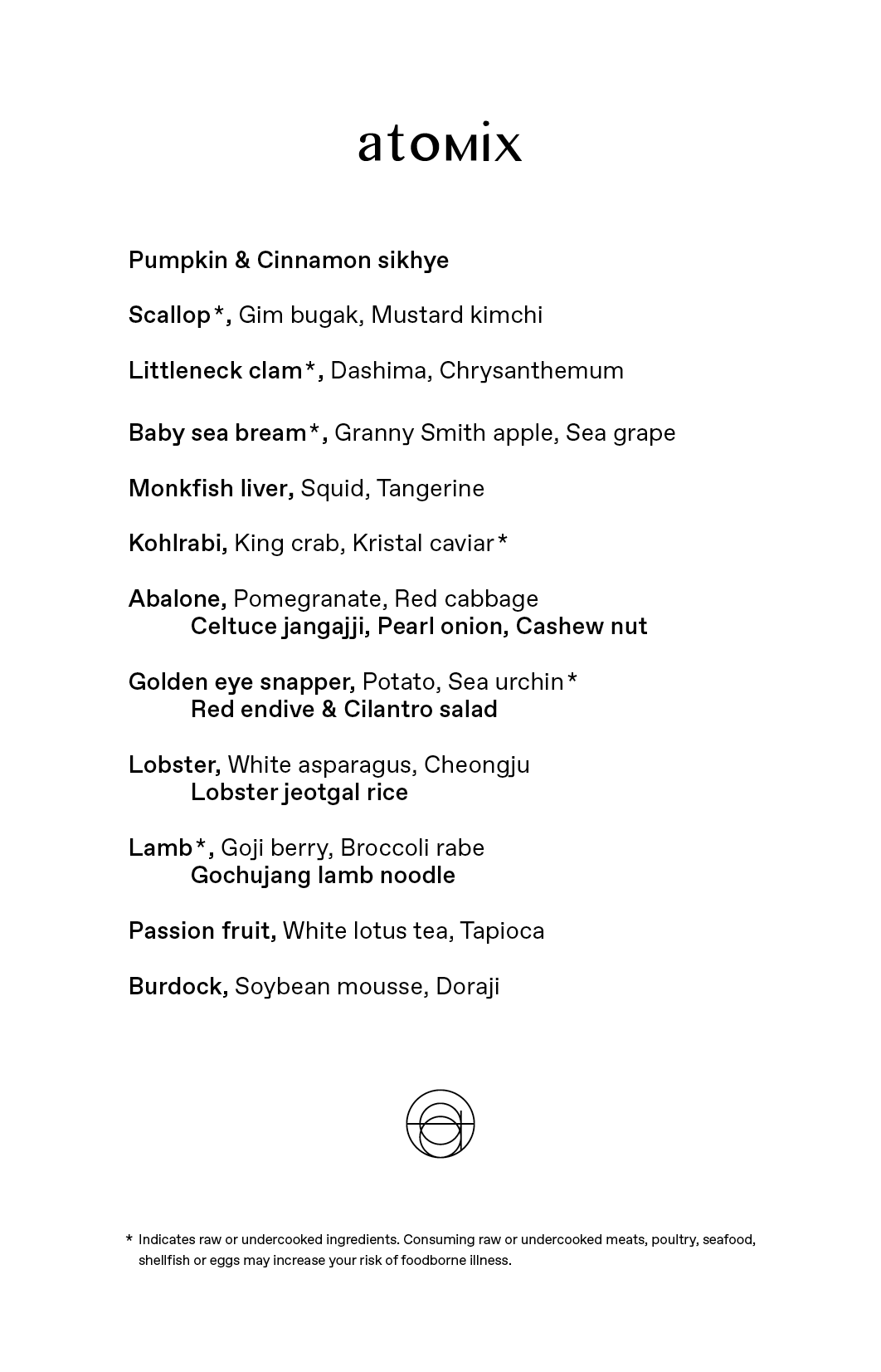 Atomix current tasting menu